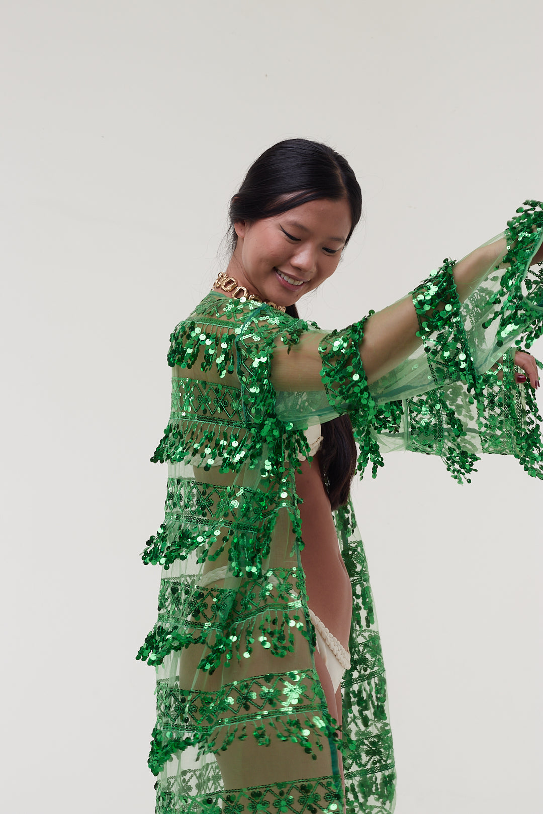 Kimono Verde Puro Brilho - Mariana Penteado