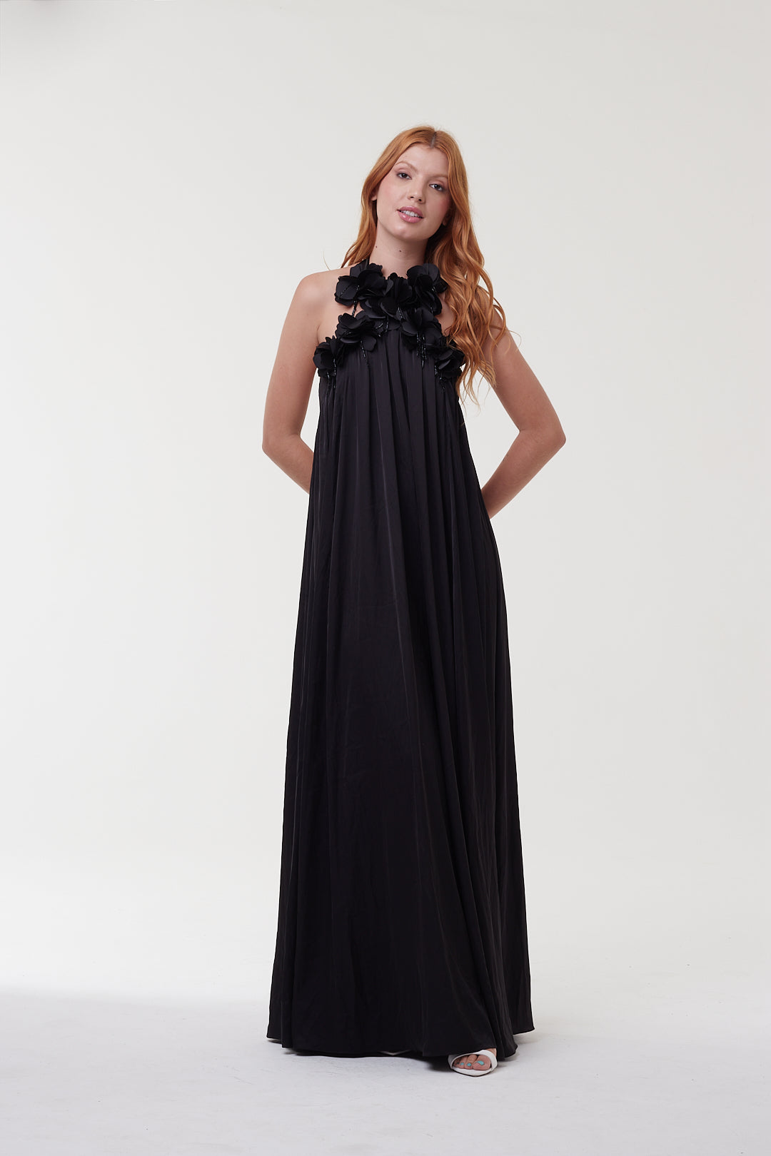 Vestido Longo Cetim Rafine Preto - PatBo