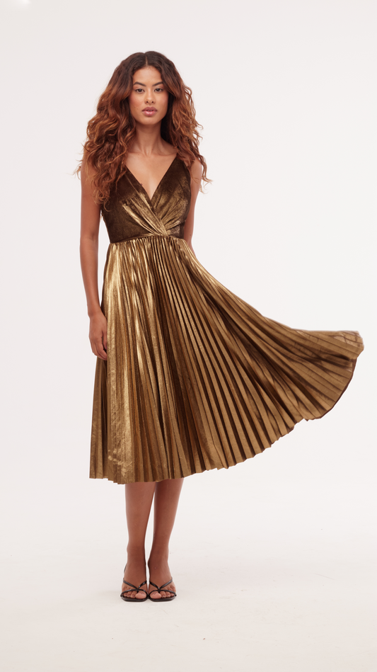 Vestido Cobre Plissado